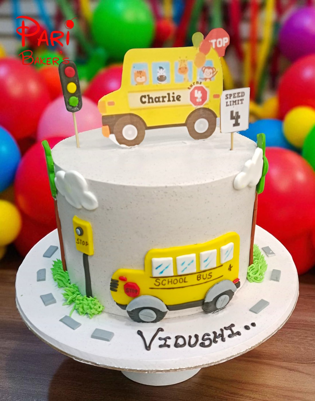 school bus cutout cake