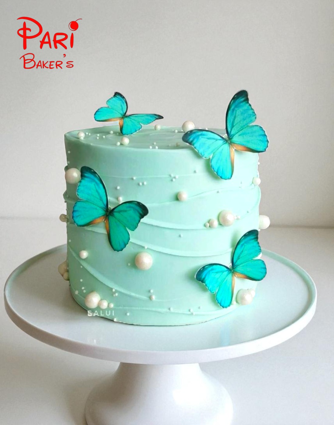 sea green theme butterfly cake