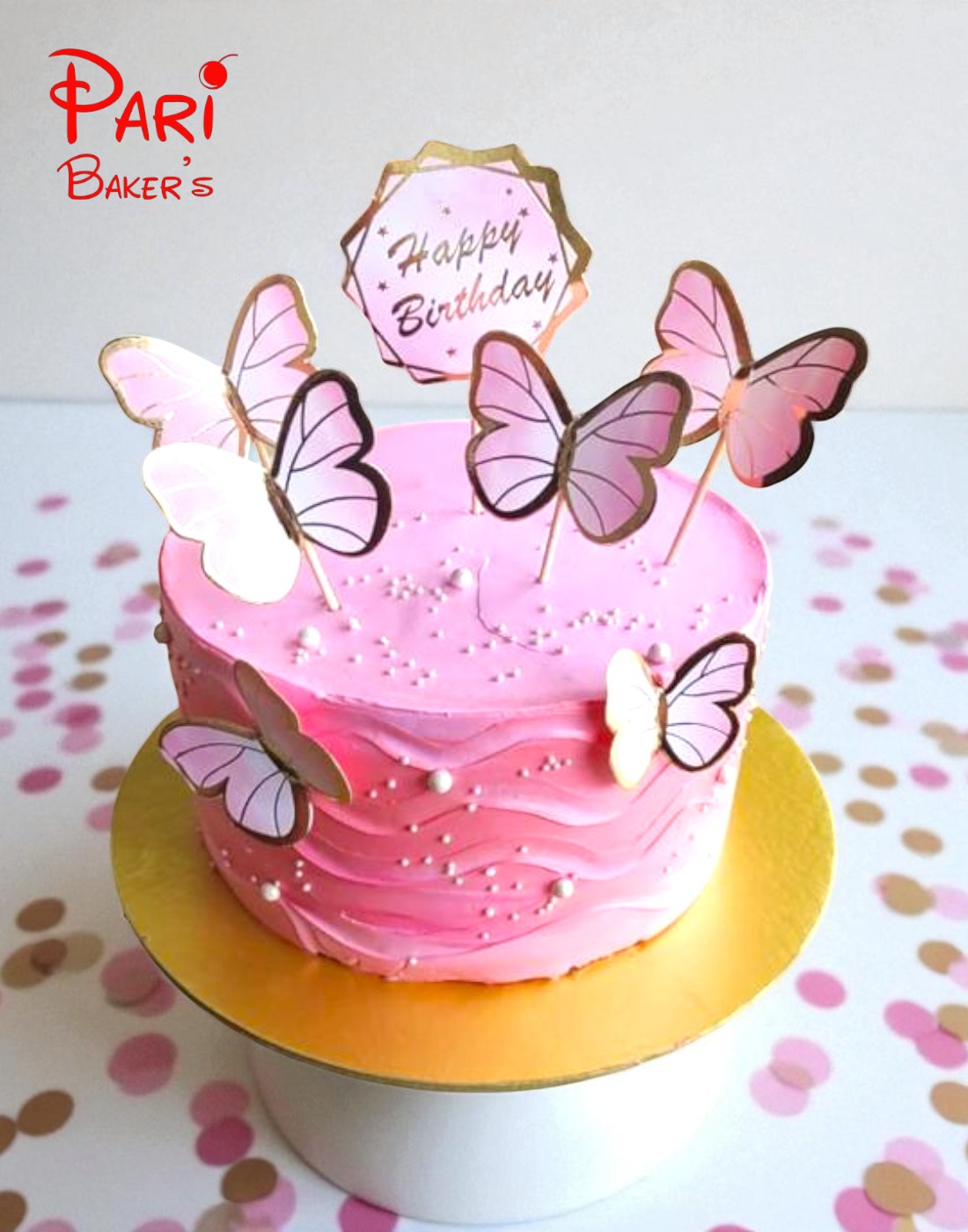 pink theme butterfly cake