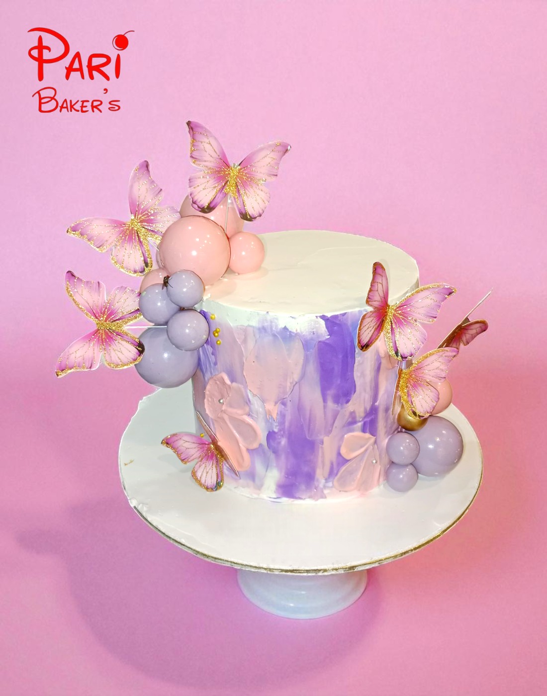 pink purple butterfly cake