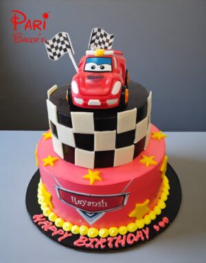 red & black toy car 2 tier cake