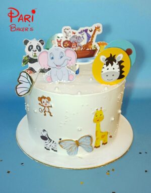white colored animal theme cake
